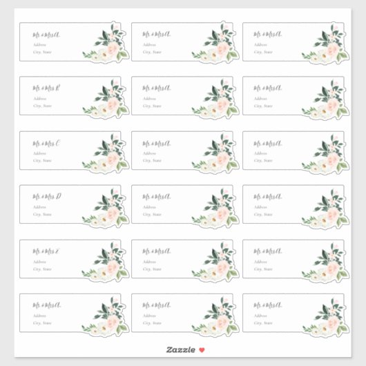 Delicate Bloom Blush Rozen Gast Adresetiketten Sticker (Vel)