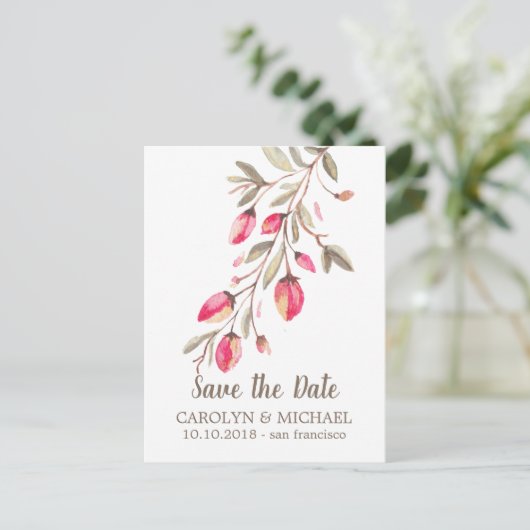 Delicate Bloom en bloei Bruiloft Save the Date Aankondigingskaart (Staand voorkant)