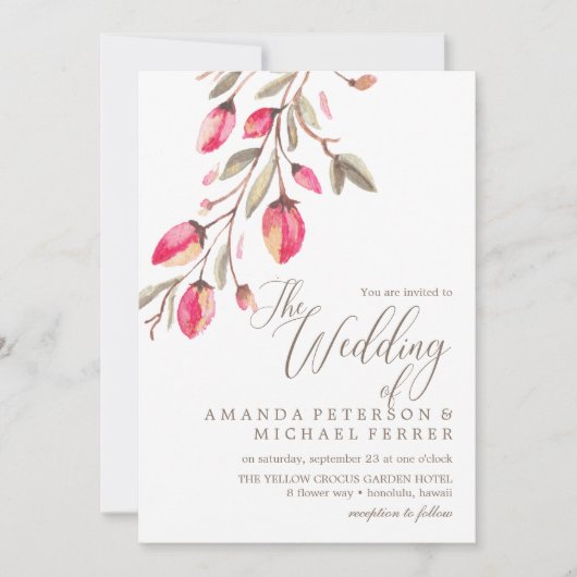 Delicate Bloom typografie, verticale bruiloft Kaart (Voorkant)