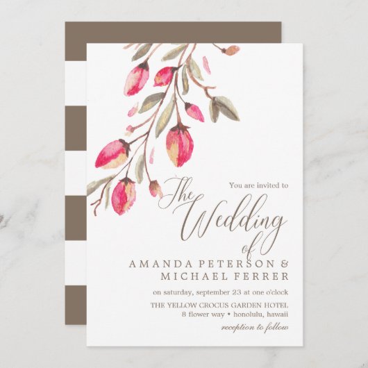 Delicate Bloom typografie, verticale bruiloft Kaart (Voorkant / Achterkant)