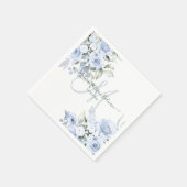 Delicate Bloom Waterverf Dusty Blue Monogram Servet (Hoek)