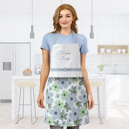 Delicate Blooms Groene en Grijze Keuken Schort