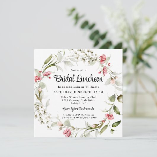 Delicate Blossom Waterverf Bridal Luncheon Kaart (Staand voorkant)