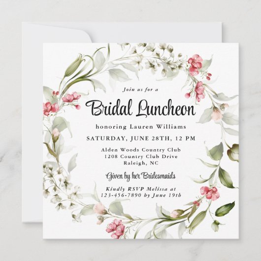 Delicate Blossom Waterverf Bridal Luncheon Kaart (Voorkant)