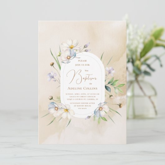 Delicate Blossoms Zachte Waterverf Doop Kaart (Staand voorkant)