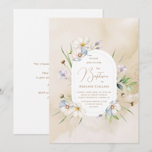 Delicate Blossoms Zachte Waterverf Doop Kaart (Voorkant / Achterkant)