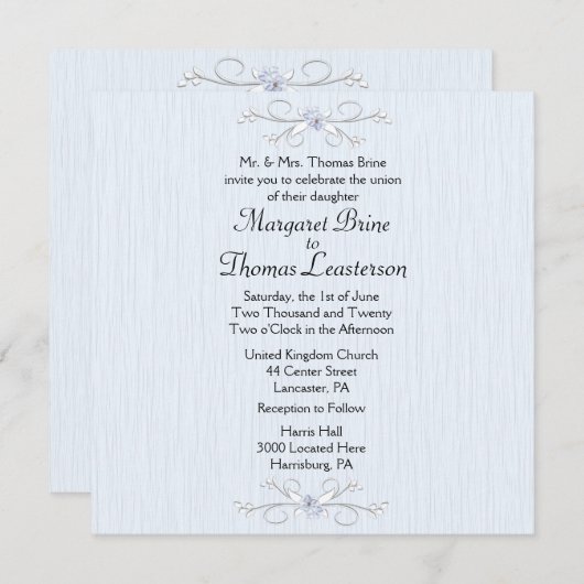 Delicate Blue 2 Wedding Invitation Kaart (Voorkant / Achterkant)