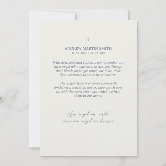 Delicate Blue Angel Condolence Remembrance Babies (Achterkant)