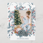 Delicate Blue Berry Pine Cone kerstfoto Feestdagenkaart (Voorkant / Achterkant)