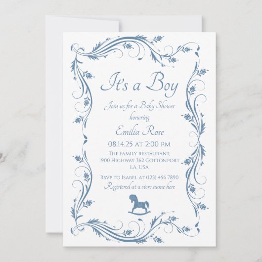 Delicate Blue  Bloemen Jongensdouche Kaart (Voorkant)