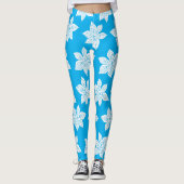 Delicate Blue Bloom Pattern Leggings (Voorkant)