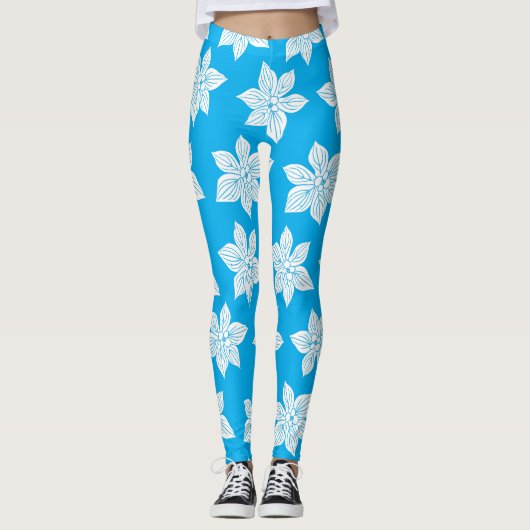 Delicate Blue Bloom Pattern Leggings (Voorkant)