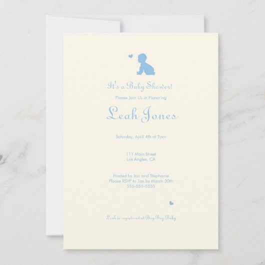 Delicate Blue Boy Baby shower Invitation Kaart (Voorkant)