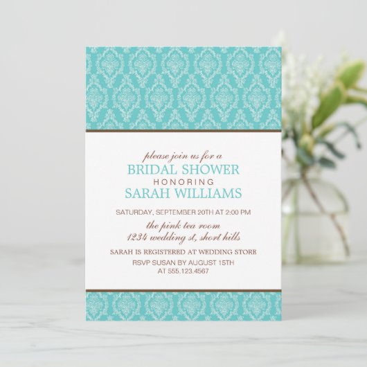 Delicate Blue Damask Wedding Shower Kaart (Staand voorkant)
