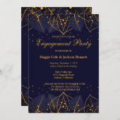 Delicate Blue en Gold Leaves Invitation Kaart (Voorkant / Achterkant)