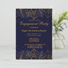 Delicate Blue en Gold Leaves Invitation Kaart