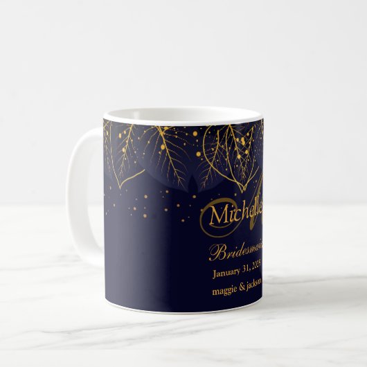 Delicate Blue en Gold Leaves Koffiemok (Voorkant links)