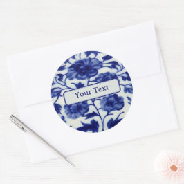 Delicate Blue en White Painted China - Jouw tekst Ronde Sticker
