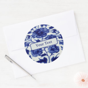 Delicate Blue en White Painted China - Jouw tekst Ronde Sticker