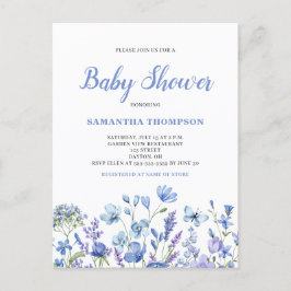 Delicate Blue Floral Baby shower Invitation Briefkaart