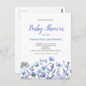 Delicate Blue Floral Baby shower Invitation Briefkaart (Voorkant / Achterkant)