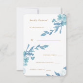 Delicate Blue Floral en Foliage Wedding Rsvp Kaartje (Voorkant)