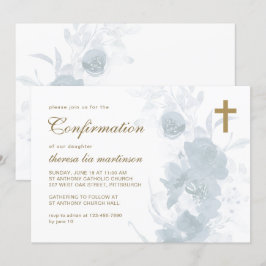 Delicate Blue Floral met kruisbevestiging Kaart