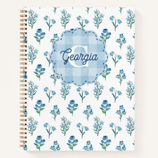 Delicate Blue Floral Monogram Cottagecore Notitieboek
