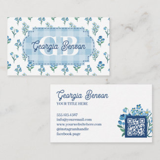 Delicate Blue Floral Monogram Cottagecore Visitekaartje