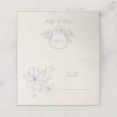 Delicate Blue Floral Monogrammed Crest Plaatskaartje (Buitenkant ongevouwen)
