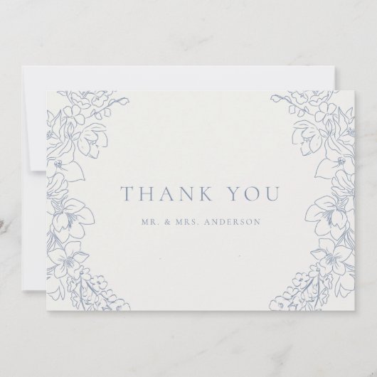 Delicate Blue Floral Wedding Bedankkaart (Voorkant)