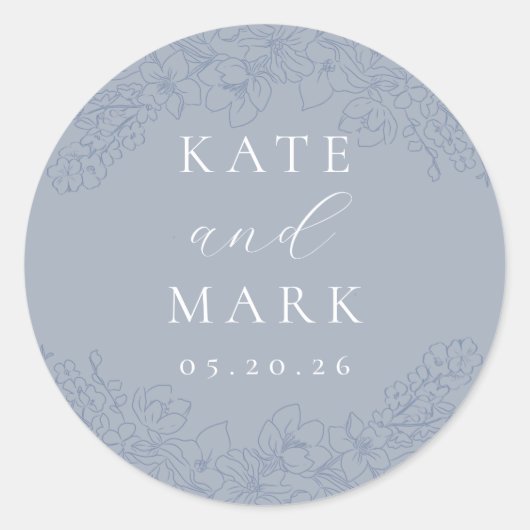 Delicate Blue Floral Wedding Envelope Seals Ronde Sticker (Voorkant)