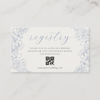 Delicate Blue Floral Wedding Gift Registry QR code Informatiekaartje