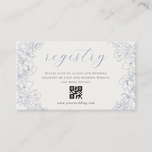 Delicate Blue Floral Wedding Gift Registry QR code Informatiekaartje (Voorkant)