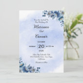 Delicate Blue Floral Wedding Invitation Kaart (Staand voorkant)