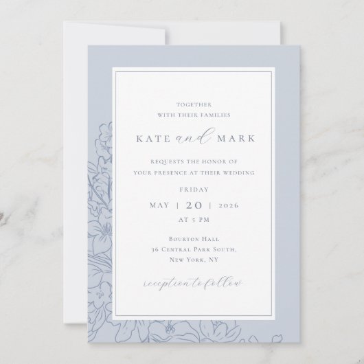 Delicate Blue Floral Wedding Kaart (Voorkant)