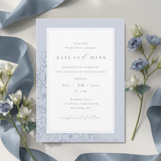 Delicate Blue Floral Wedding Kaart