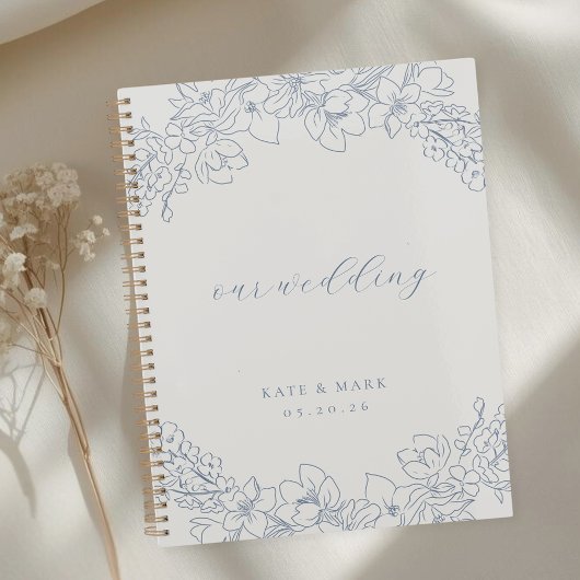 Delicate Blue Floral Wedding Planner Notebook