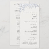 Delicate Blue Floral Wedding Programmakaart (Voorkant / Achterkant)