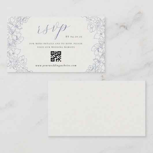 Delicate Blue Floral Wedding QR code RSVP Informatiekaartje (Voorkant / Achterkant)