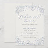 Delicate Blue Floral Wedding Rehearsal Dinner Kaart (Voorkant / Achterkant)