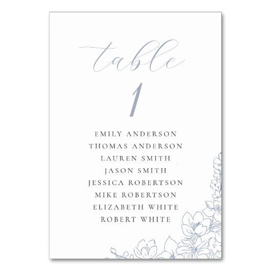 Delicate Blue Floral Wedding Seating Chart Kaart (Achterkant)