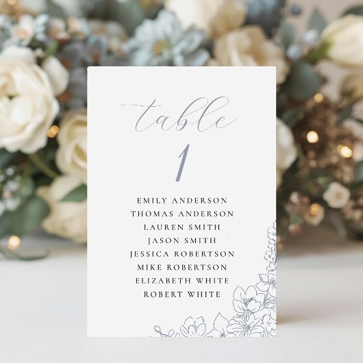 Delicate Blue Floral Wedding Seating Chart Kaart