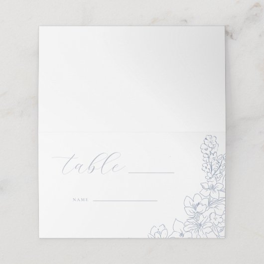 Delicate Blue Floral Wedding Table Plaatskaartje (Buitenkant ongevouwen)