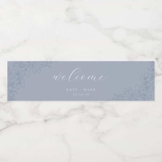 Delicate Blue Floral Wedding Waterfles Etiket (Enkel label)