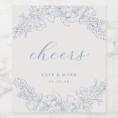 Delicate Blue Floral Wedding Wine Bottle Labels Wijn Etiket (Enkel label)