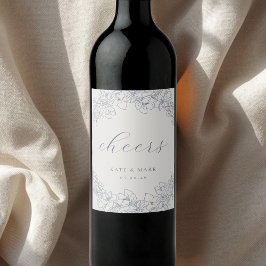Delicate Blue Floral Wedding Wine Bottle Labels Wijn Etiket
