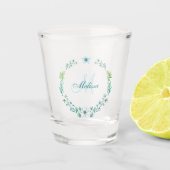 Delicate Blue Floral Wreath Personalized Shot Glas (Voorkant)