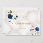 Delicate Blue Gold Flowers Gold Cross-Baptisme Bedankkaart (Achterkant)
