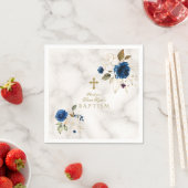 Delicate Blue Gold Flowers Gold Cross Boy Baptisme Servet (Insitu)